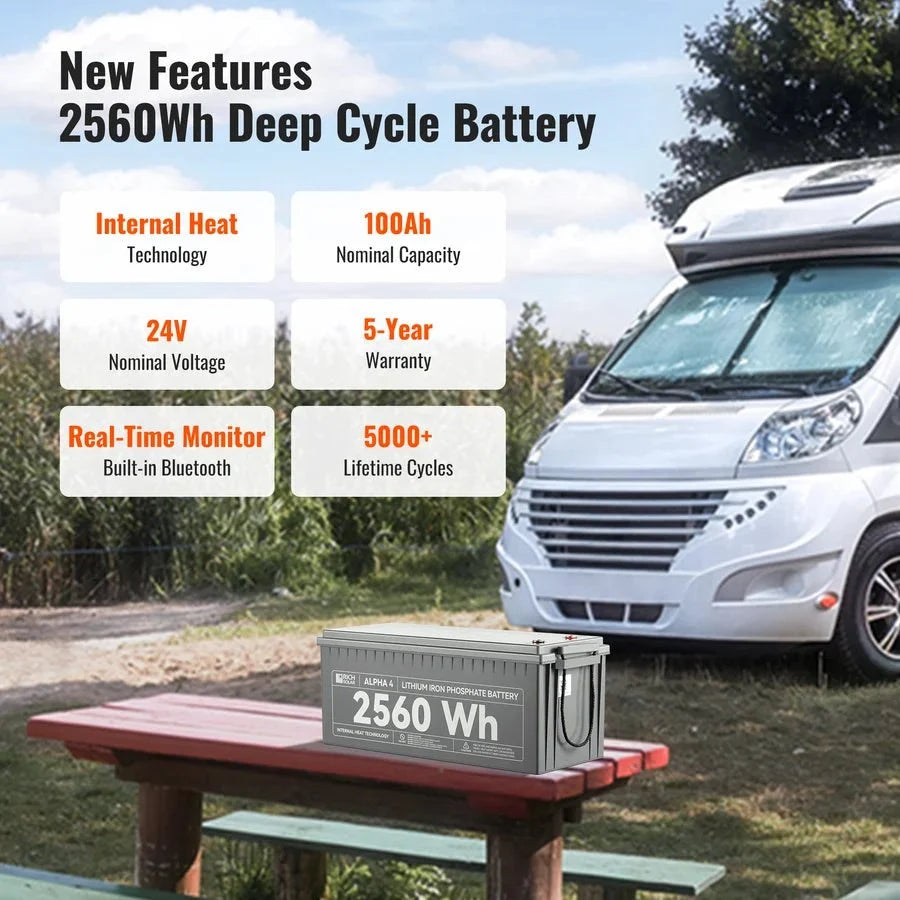 Rich Solar ALPHA 4 24V 100Ah LiFePO4 Battery w/ Internal Heating and Bluetooth